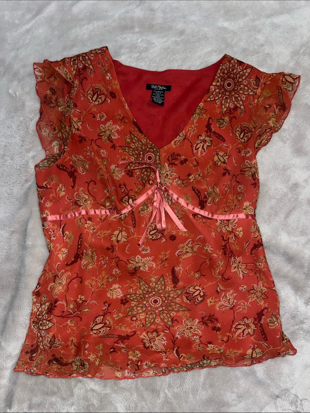 Bob Mackie Red Blouse - floral design